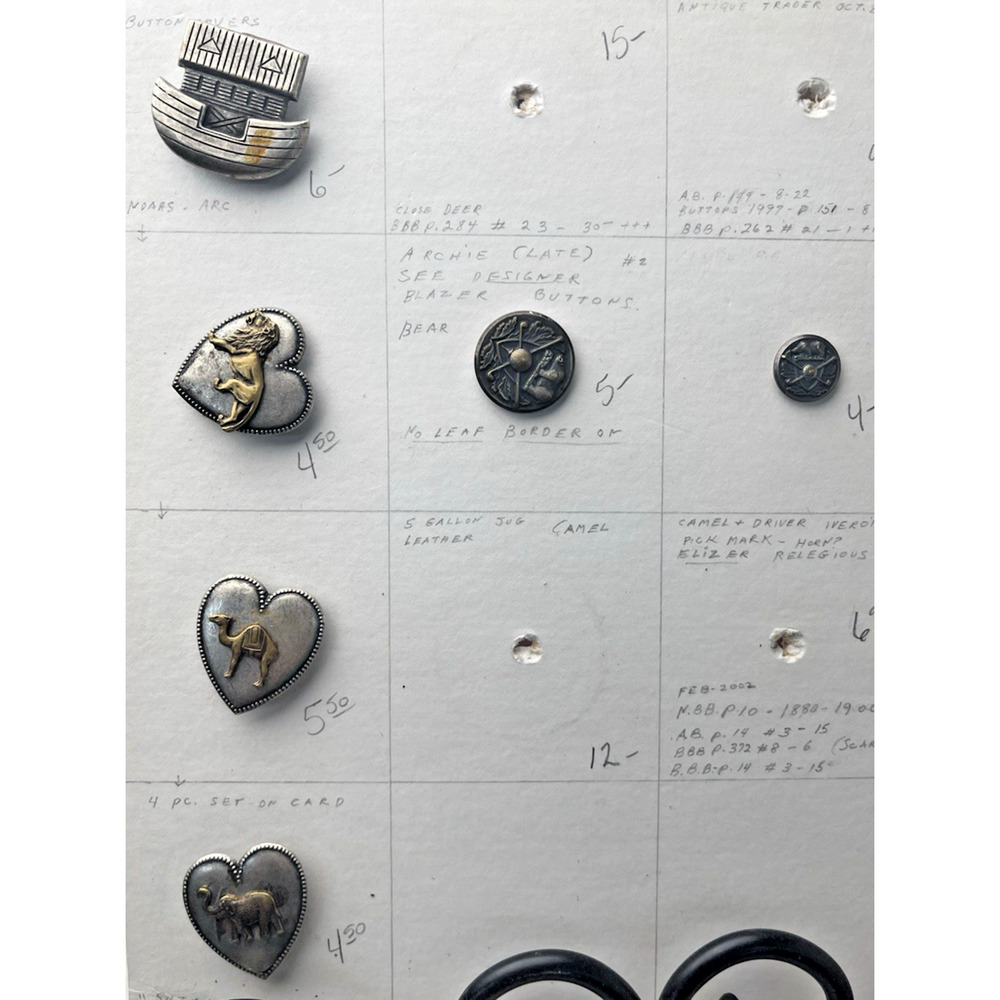 Vintage Animal Buttons Lot of 6 Noahs Ark Heart Elephant Archie Bear Metal Mixed